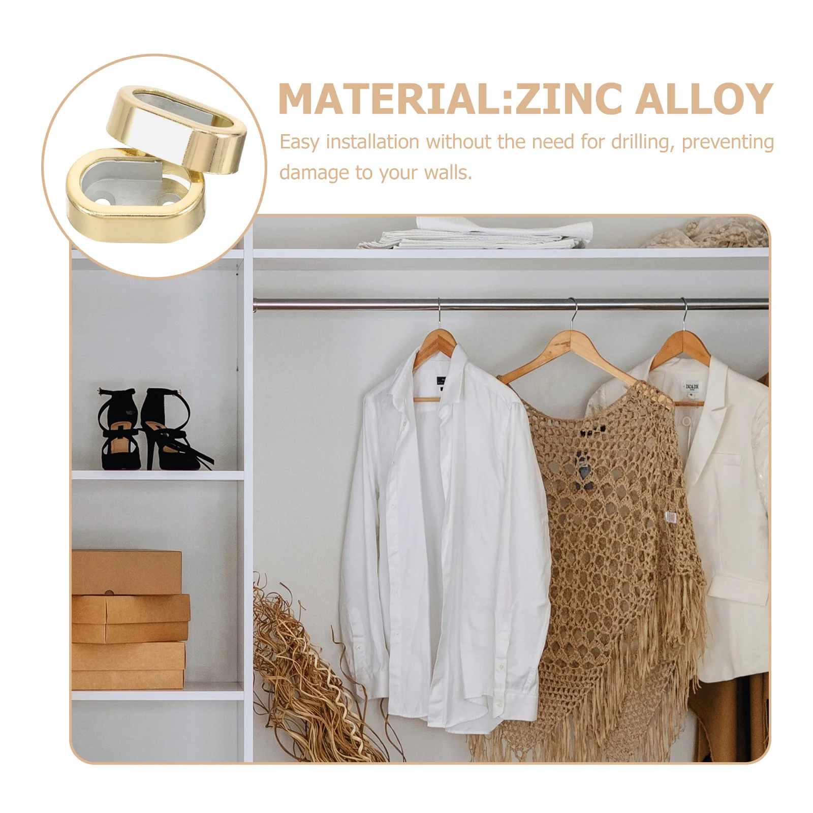 

2pcs Zinc Alloy Closet Rod Support Bracket No Drill Wall Mount Heavy Duty Clothes Hanging Holder For Closet Shower Curtain