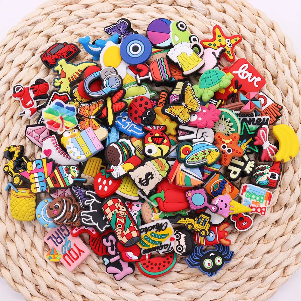 10-300Pcs Random PVC Kids Comic Animals Letter Shoe Buckle Charms Lovely Decorations Clog DIY cute  Birthday Gift