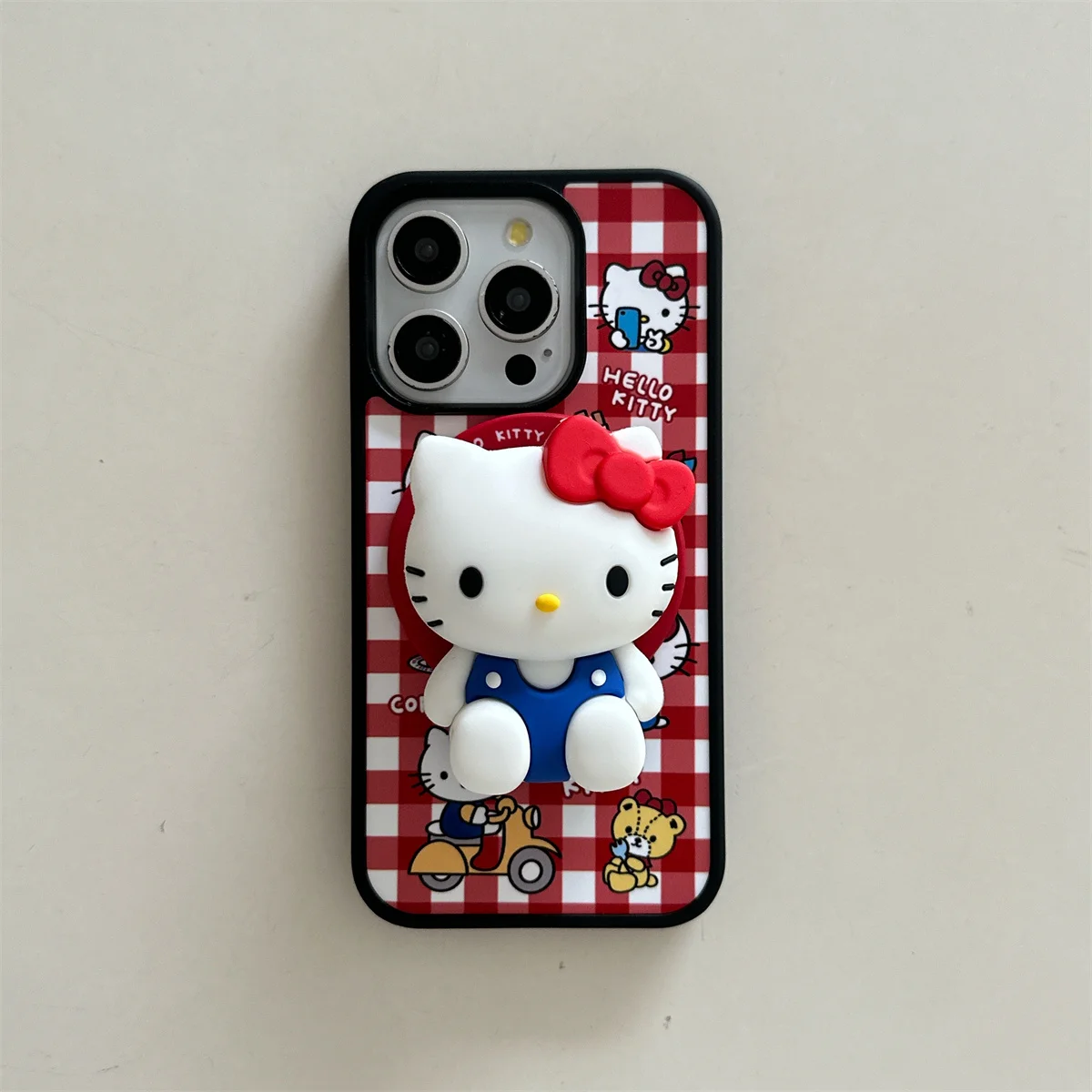 Casing Ponsel Magnetik Pola Kotak-kotak Kucing Lucu Fashion untuk iPhone 16 Pro 13 14 15 Pro Max Penutup Belakang dengan Dudukan untuk Magsafe