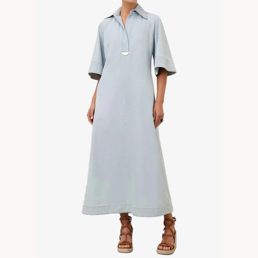 Op maat gemaakte elegante denim midi-jurk A-lijn avondjurken Gelegenheid Formeel Prachtige galajurken van hoge kwaliteit voor dames