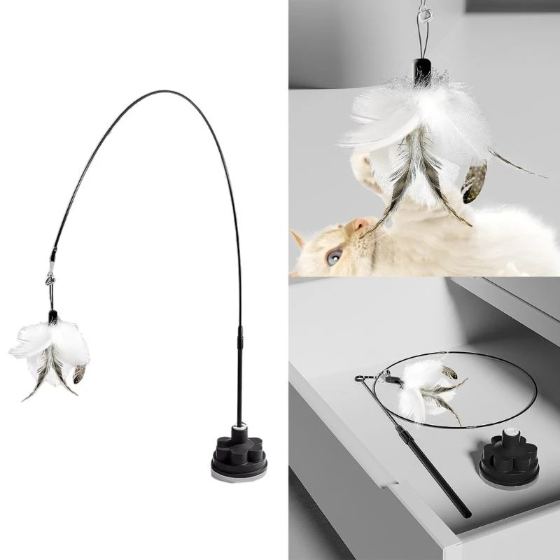 لعبة عصا إغاظة القطط بالشفط مع دعابة آمنة دوارة من الريش للحيوانات الأليفة