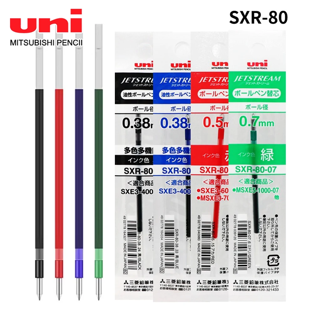 12pcs Japan UNI Ballpoint Pen Refills JETSTREAM Series SXR-80 0.38/0.5/0.7mm SXE3-400/MSXE5-1000 Oily Office Supplies