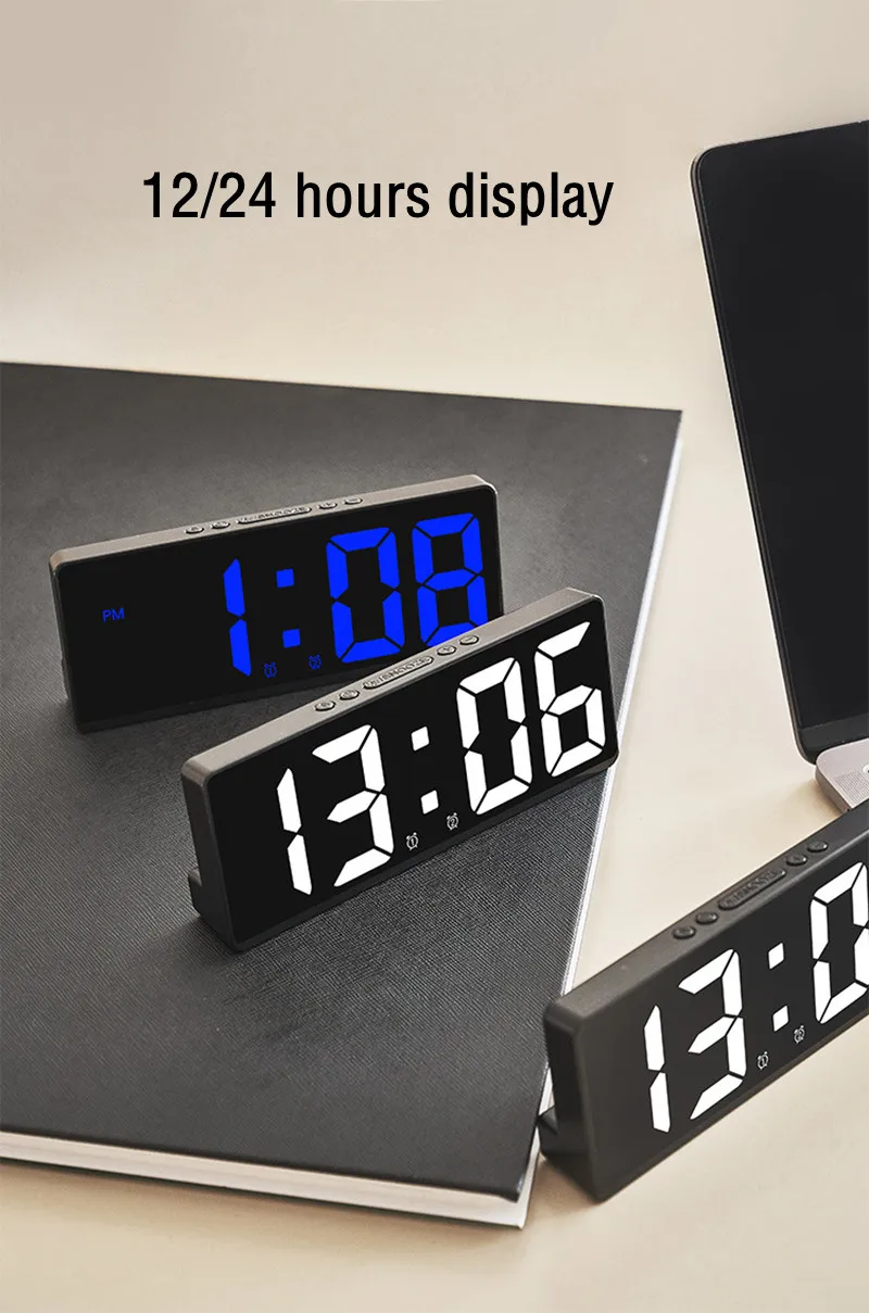 Digitaler Wecker, Sprachsteuerung, Temperatur, Schlummerfunktion, Nachtmodus, Desktop-Tischuhr, 12/24 Stunden, störungsfreie Funktion, LED-Uhren – Detail 8