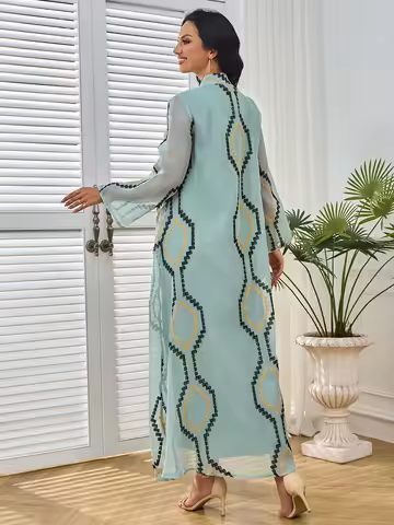 Middle Eastern Women's Dress, Muslim Evening Gown, Long Robe, Sequined Embroidered Mesh, Women's Dress