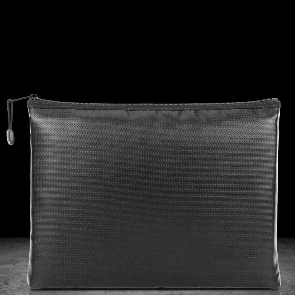 

1Pcs Fireproof Waterproof Documents Bag Black Large Capacity Zipper File Organizer Oxford Cloth for Office Travel
