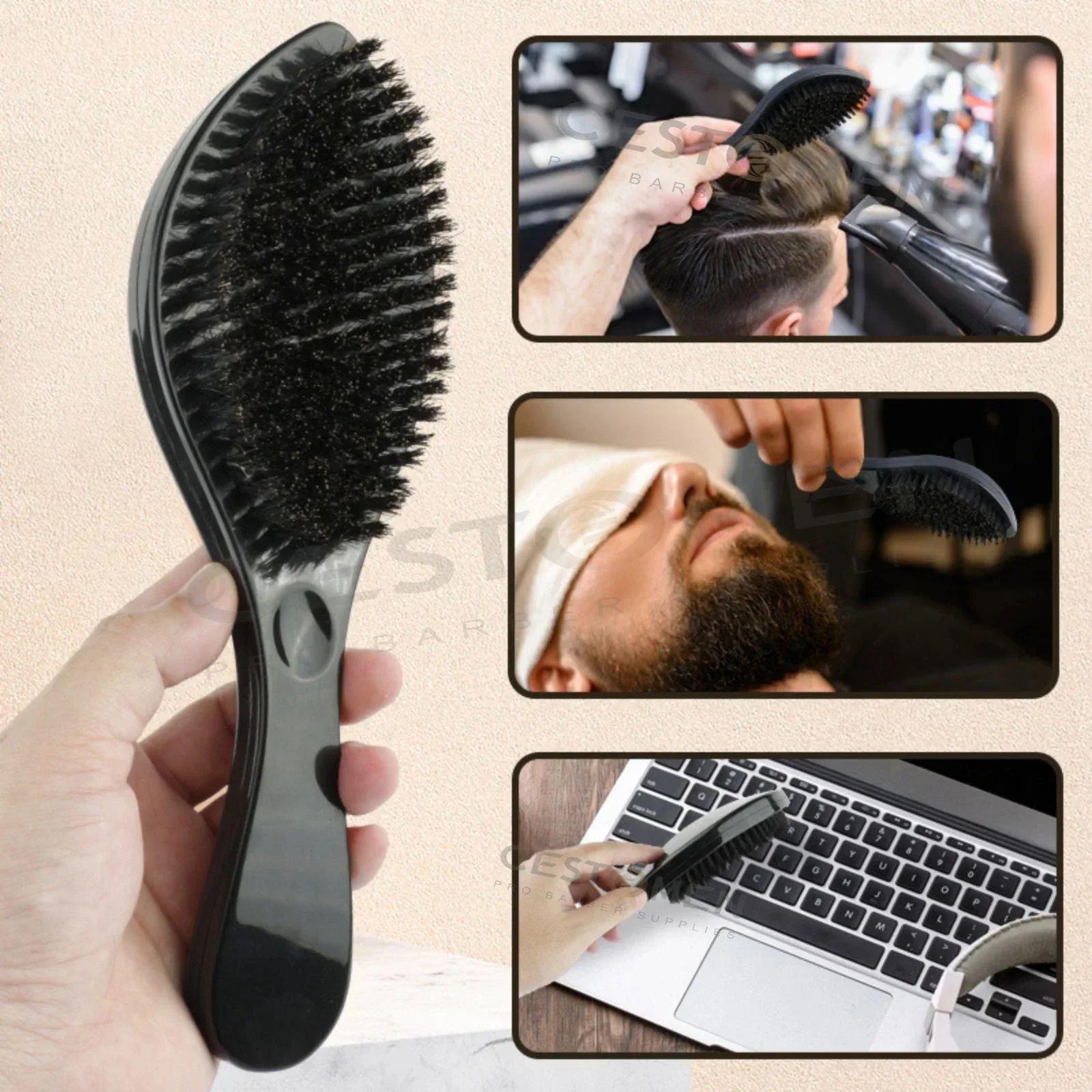 New Professional Bristle Waves Beard Shaving Brush Facial Massage Cleaning Hair Combs For Afro Men Salon Barber Styling Tools