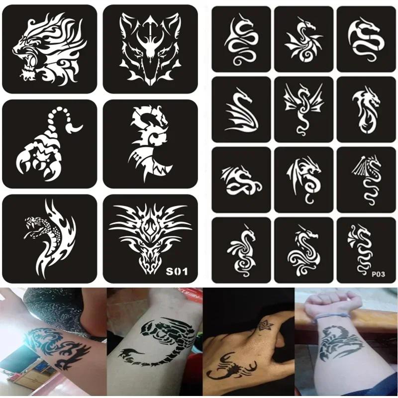 2-100pcs Henna Tattoo Stencils for Men Women Reusable Airbrush Glitter Tattoo Templates DIY Body Paint Plantillas Para Tatuajes