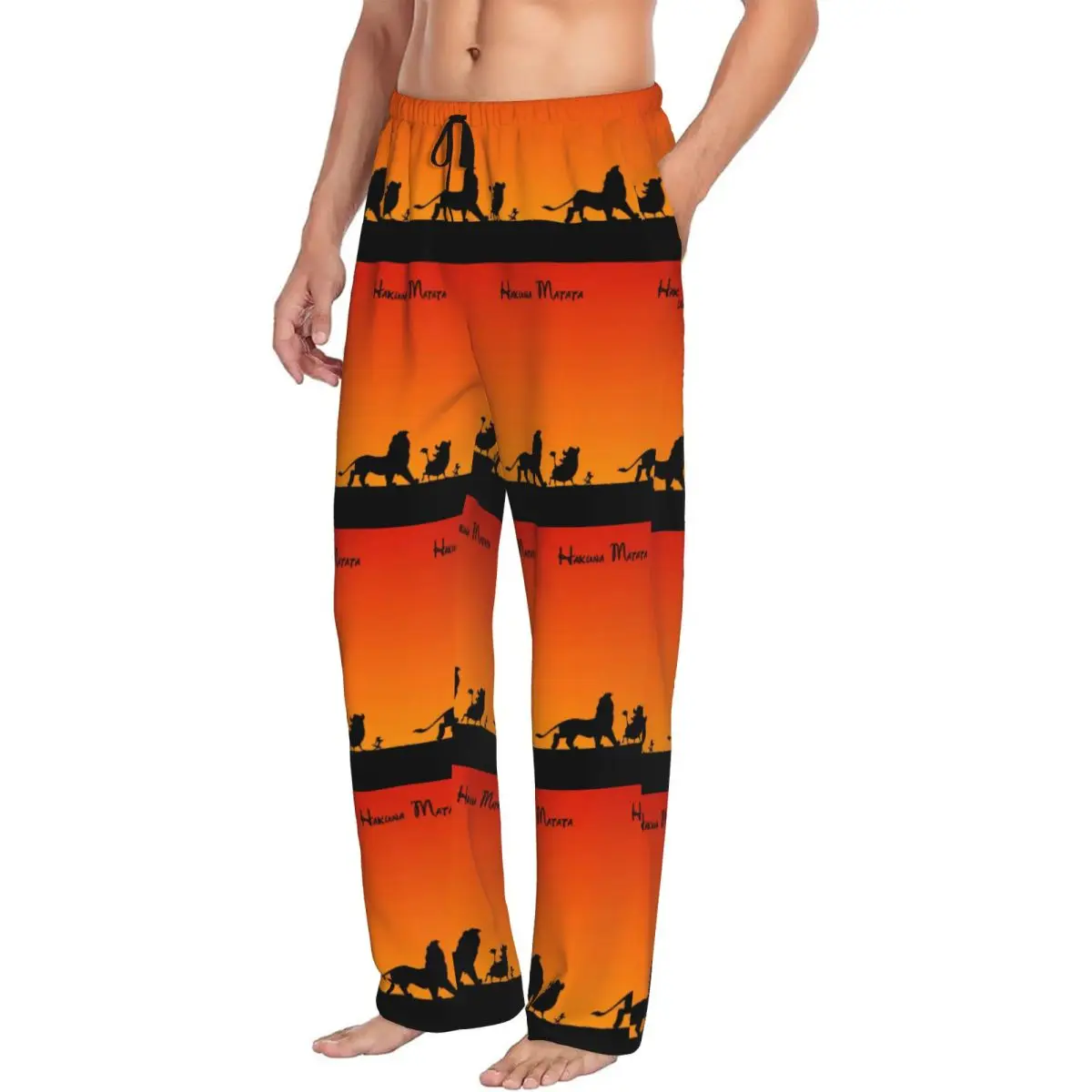 Custom Cartoon The Lion King Pajama Pants Sleepwear for Men Elastic Waistband Hakuna Matata Sleep Lounge Bottoms with Pockets