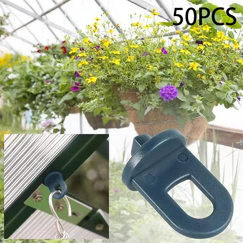 

50Pcs Plastic Greenhouse Hanging Hooks Plant Flower Hanger Clips Garden Accessories Fastener Tied Buckle Green Pot Hanger Clip