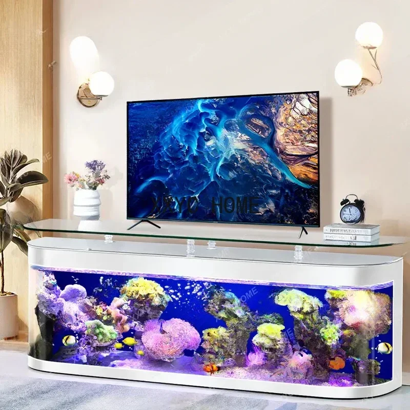TV Cabinet Fish Tank Integrated Coffee Table Living Room 2023 New Light Luxury Large Household Ecological Glass Floor Aquarium