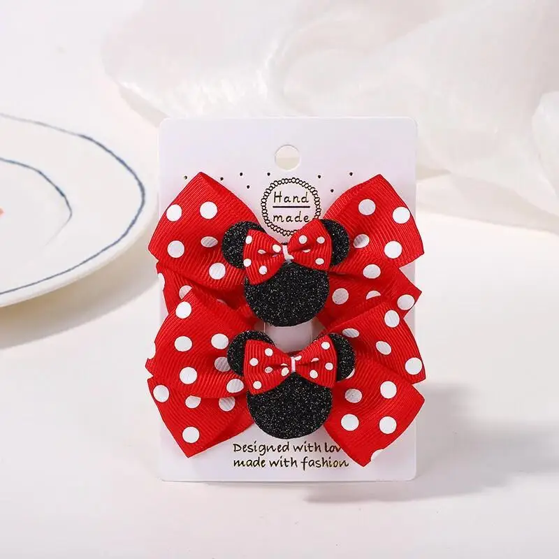 2Pcs Bows Hair Bangs Clip for Little Girls Cartoon Party Headdress Sweet Polka Dot Bow Hair Clip Set