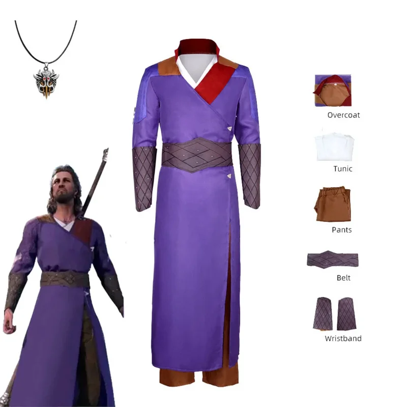 Gale 3 Cosplay Suit Purple dress Men Game Baldur Cosplay Uniform Suit Gate Disguise Adult Men Halloween Party Cloths Necklace