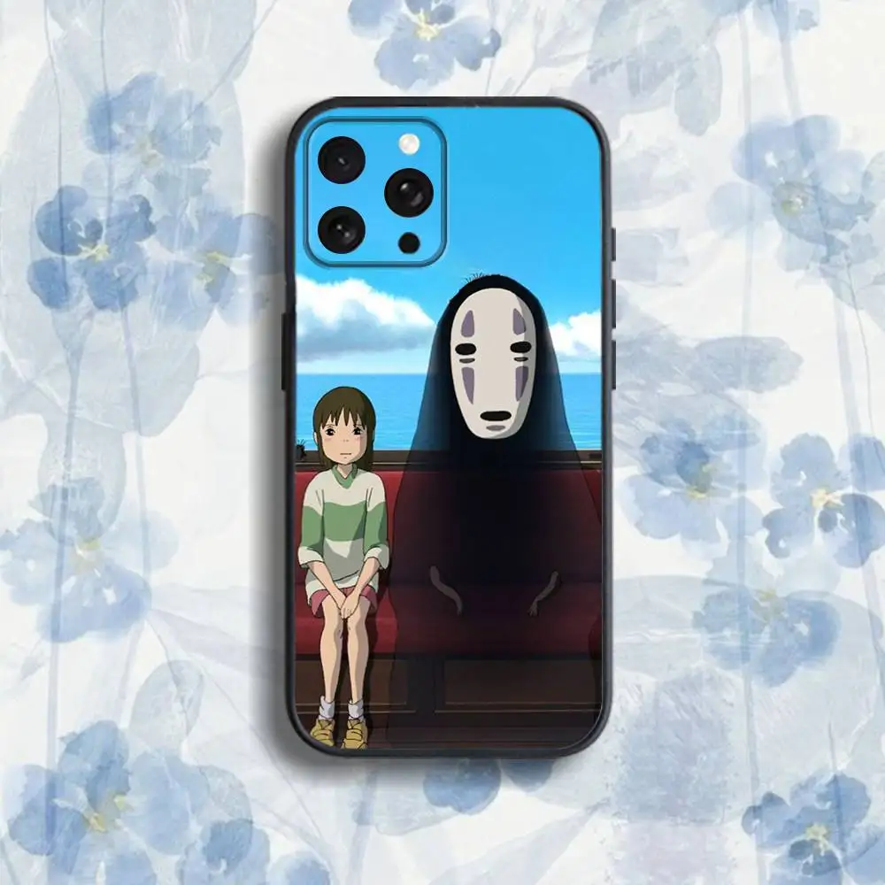 Etui na telefon C-Cartoon H-Hayao Miyazaki do iPhone'a 17, 16, 15, 14, 13, 12, Pro, Max, Plus, E, SE4, Air, Mini, czarne, miękkie, typu soft box