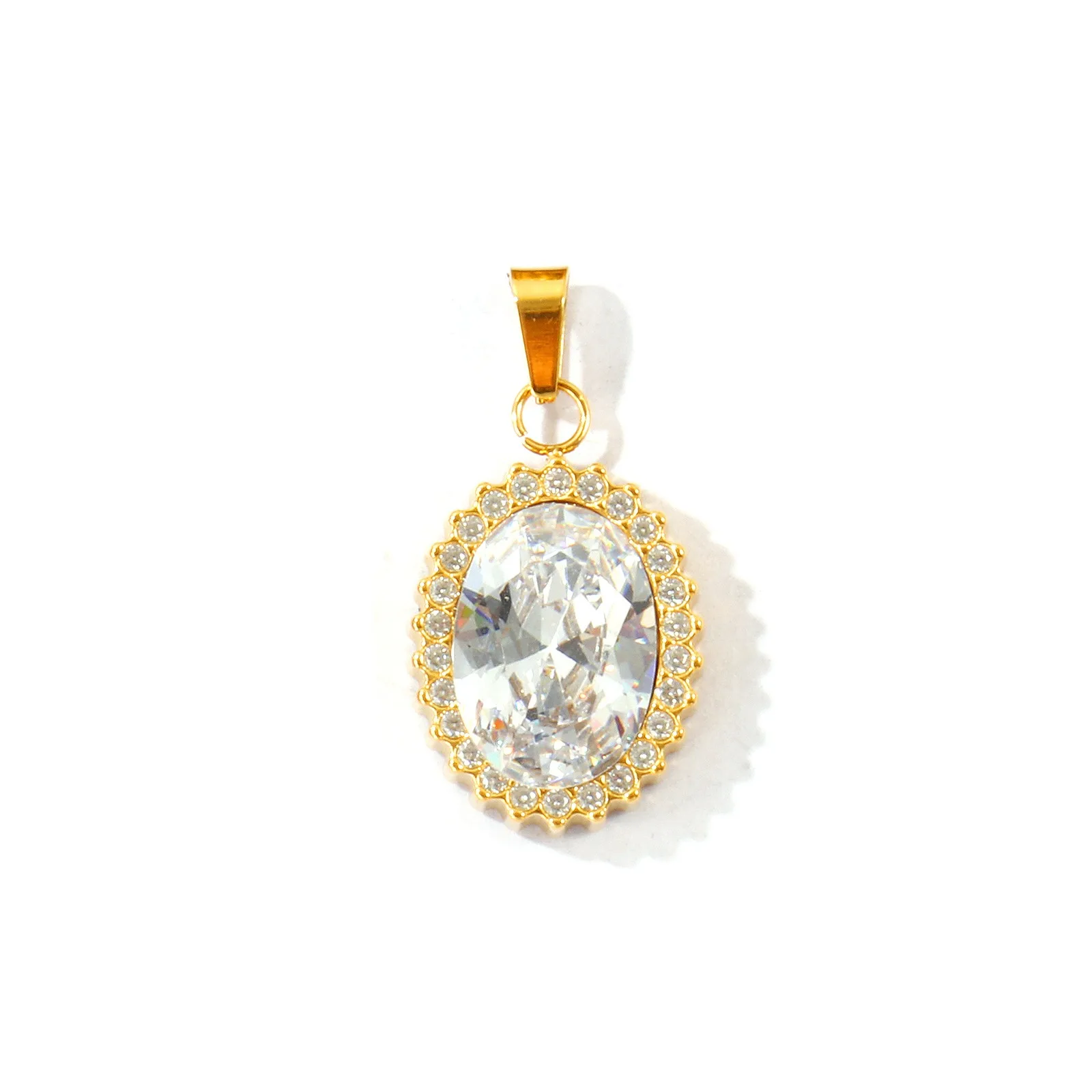 1 Stück Mikro-Pavé-Anhänger mit Zirkonia in Tropfen- und Ovalform, 18K vergoldet, 304 Edelstahl, Charm für DIY-Halsketten, Schmuckherstellung, 28x15mm – Detail 1