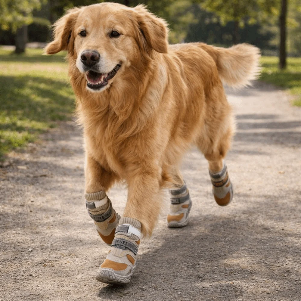 

Warm Non-Slip Dog Shoes Wear-Resistant High-top Dog Snowshoes Reflective Double Buckles Dog Foot Covers Snow Rainy Days