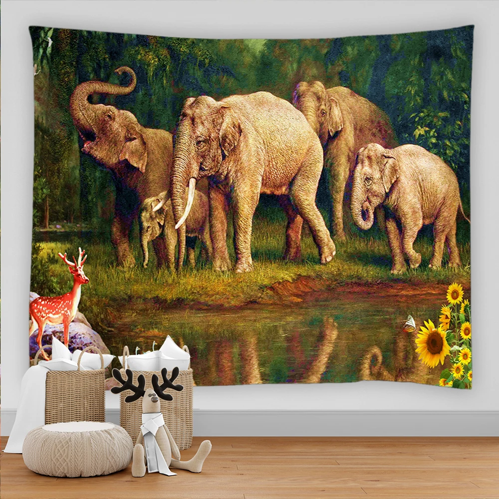 Lion Tapestry Tiger Elephant Animal  Wall Hanging  Boho Decor Home  Bedroom  Rug Sofa Blanket