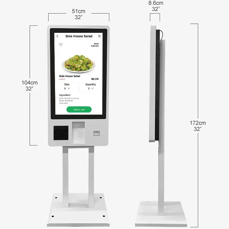 21.5/27 Inch HD Interactive Self Service Payment Kiosk Automatic Touch Screen Self Checkout  Support SDK For Supermarket Retail