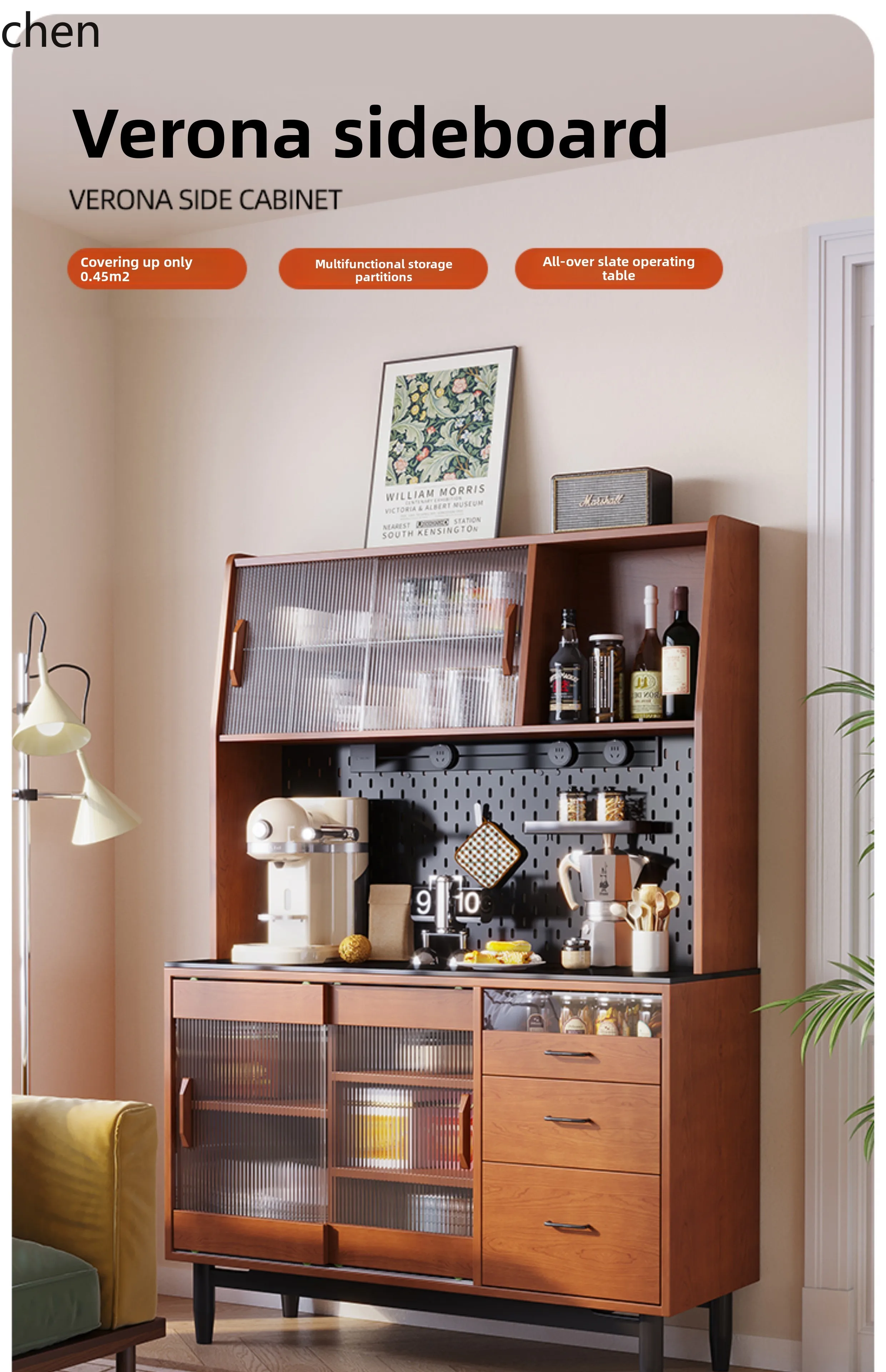 

LXC Sideboard Cabinet Living Room Vintage Style Storage High Cabinet Wall-Mounted Integrated Storage Tea Cabinet