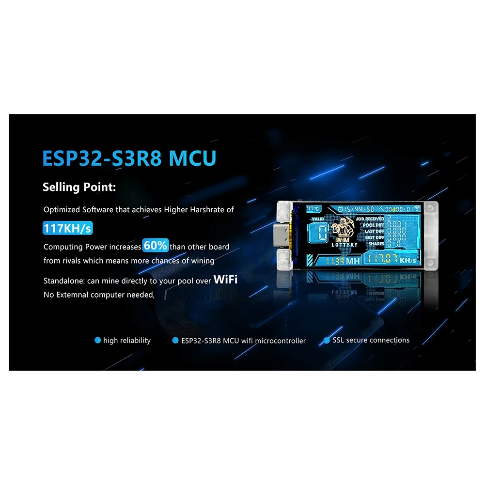 

M86K 2 комплекта Nerd Miner V2 ESP32 Crypto Solo Lottery 117KH/S Master T190 Win BTC с подключением Wi-Fi с низким энергопотреблением