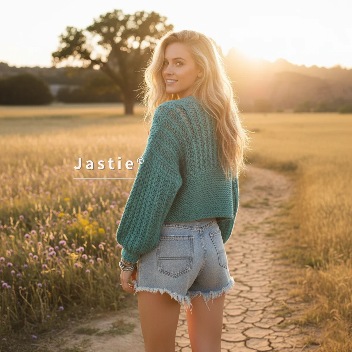 Green Hand-knitted Cardigan Sweater Bohemian Style New Autumn/winter 2026 Vacation V-Neck Long Sleeve Short Sweater Jackets