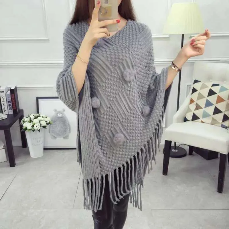 

Poncho Hoody Sweater Tassels Scarf Women Knitted Cape Shawl Wrap Cloak Ethnic Hooded