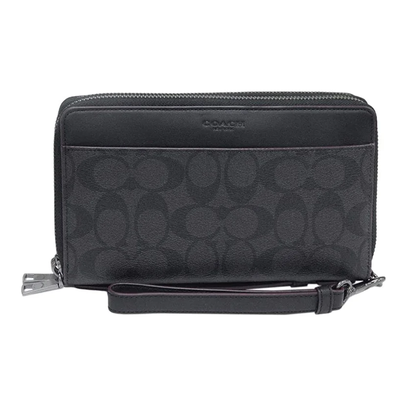 COACH Double Zip Wallet Coated Canvas With Leather Card Holder, Wallet Small Men's Black 67626-N3A