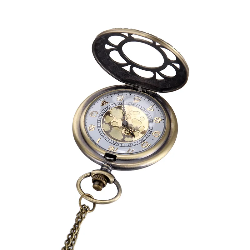 1pc Vintage New Fashion Skeleton Watches Sunflower Petals Carved Case With Chain Pocket Watch Necklace Jewelry Birthday Gifts