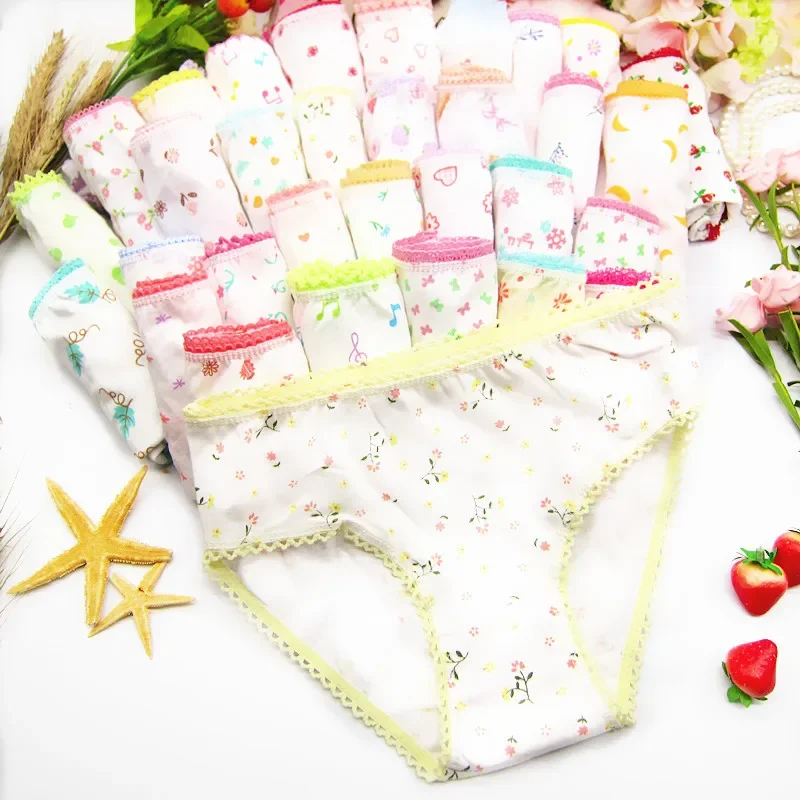 12Pcs/Lot Children's Cotton Underwear Female Cartoon Printed Baby Girls  Briefs Panties 1-3Years