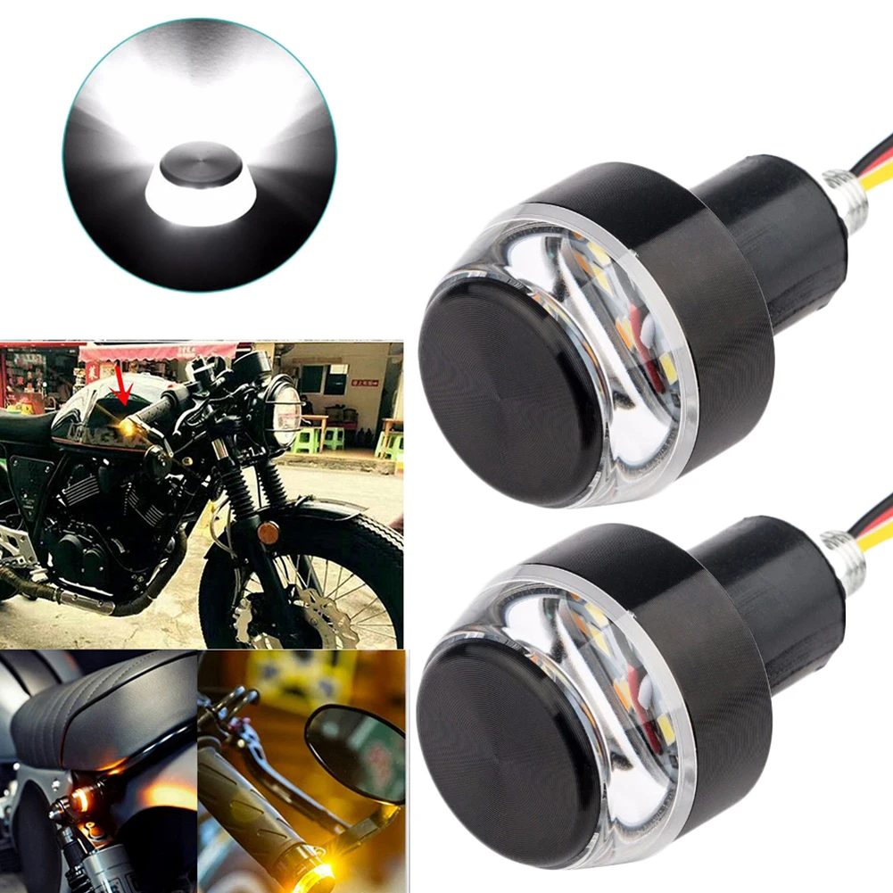 1Pc Motorcycle Turn Signal LED Light Indicator Blinker Handle Bar End Handlebar White Yellow