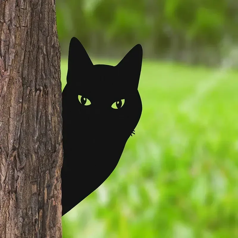 1szt Rzeźba kota Prezenty Ozdoba trawnika Czarny metal Peeping Cat Cats Yard Sculpture Iron Art Silhouette Garden Decoration