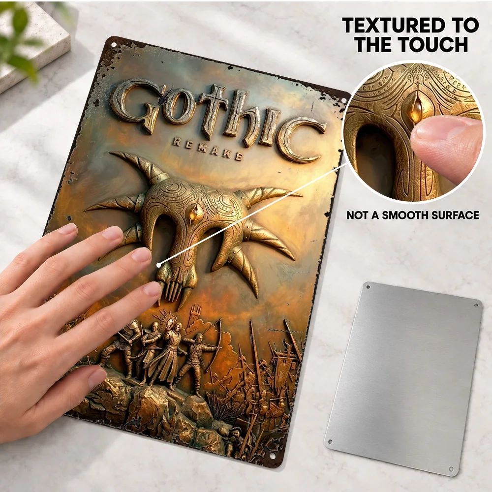 Gothic Remake Textured Metal Poster Personalized Aluminum Sign Cinematic Digital Illustration Wall Art For Bedroom Gamer Gift