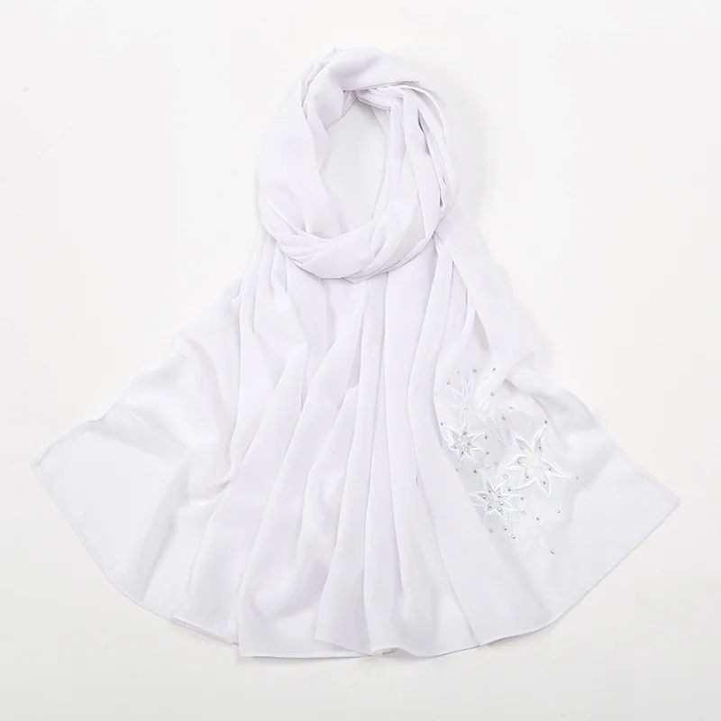 

Разноцветный мягкий женский шифоновый шарф с вышивкой, хиджаб, женский платок, шали, повязка на голову, мусульманский шарф с вышивкой 180*70 см