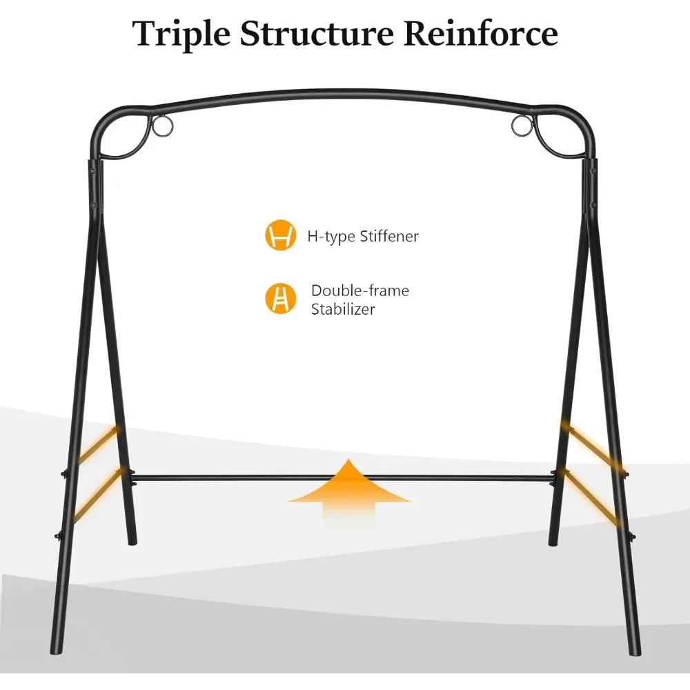 Upgraded Metal Porch Swing Stand with Black Finish, Heavy Duty 660 LBS Weight Capacity Steel Swing Frame with Extra Side Bars