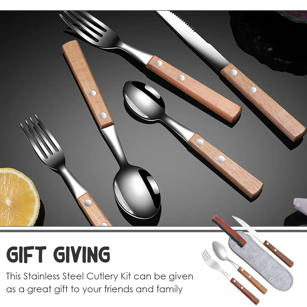 

Stainless Steel Fork Spoon Knife Set Portable Travel Camping Picnic Reusable Tableware Kit Gray Bag Outdoor