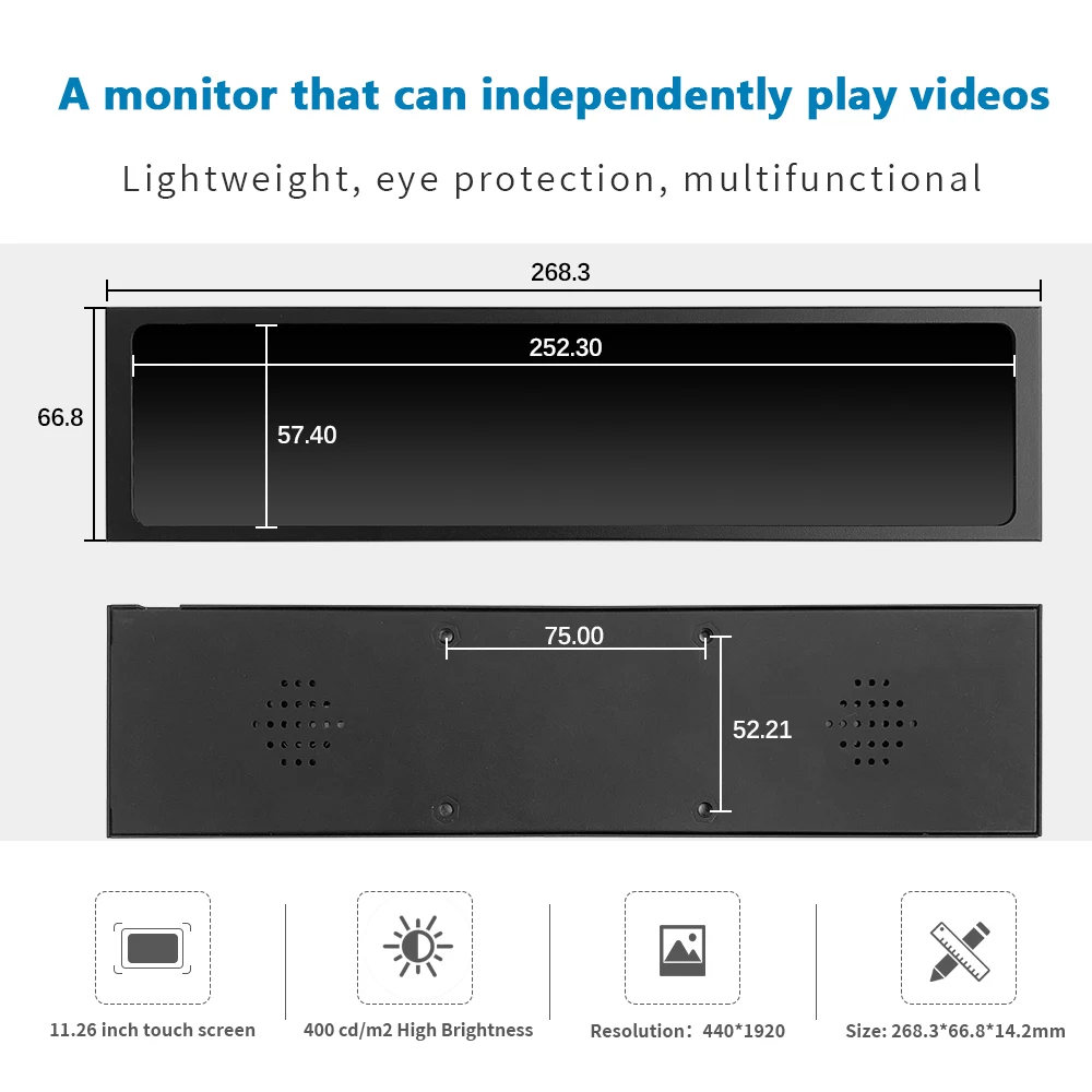 11.26 بوصة 440 * 1920 IPS C-type شاشة ثانوية واجهة USB-C، مناسبة لمراقبة الكمبيوتر وحدة المعالجة المركزية GPU RAM AIDA64 Monitor