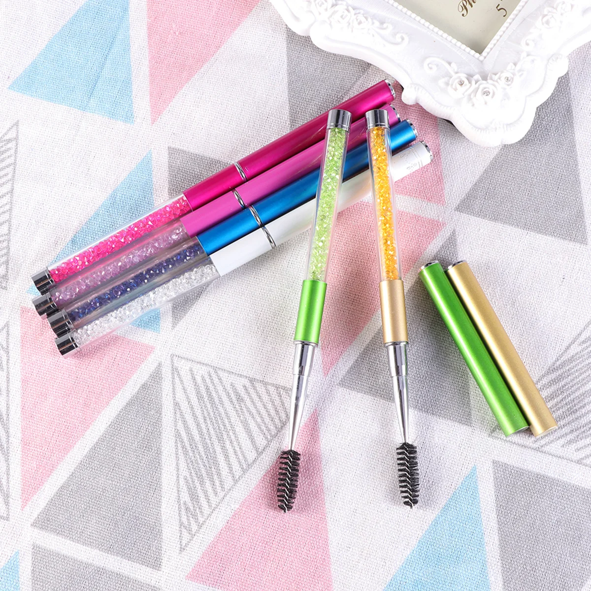 6 uds cepillo de pestañas espiral mango de diamantes de imitación para aplicación de máscara extensión de pestañas postizas herramienta de maquillaje uso en salón de belleza para mujeres