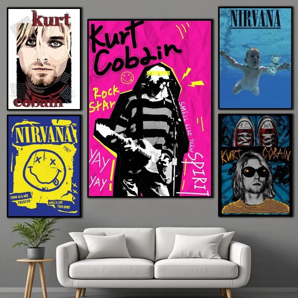 

Classic Nirvana Grunge Kurt Cobain Poster Self-adhesive Art Waterproof Paper Sticker Coffee House Bar Room Wall Decor