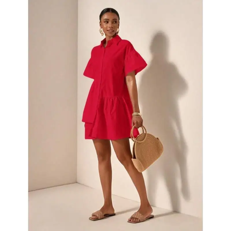 

K 74352 ort Sve Holiday Dr Button Front Collar Lace Hem Casual Sport Suit Autumn Season Seven Quarter Sve Length