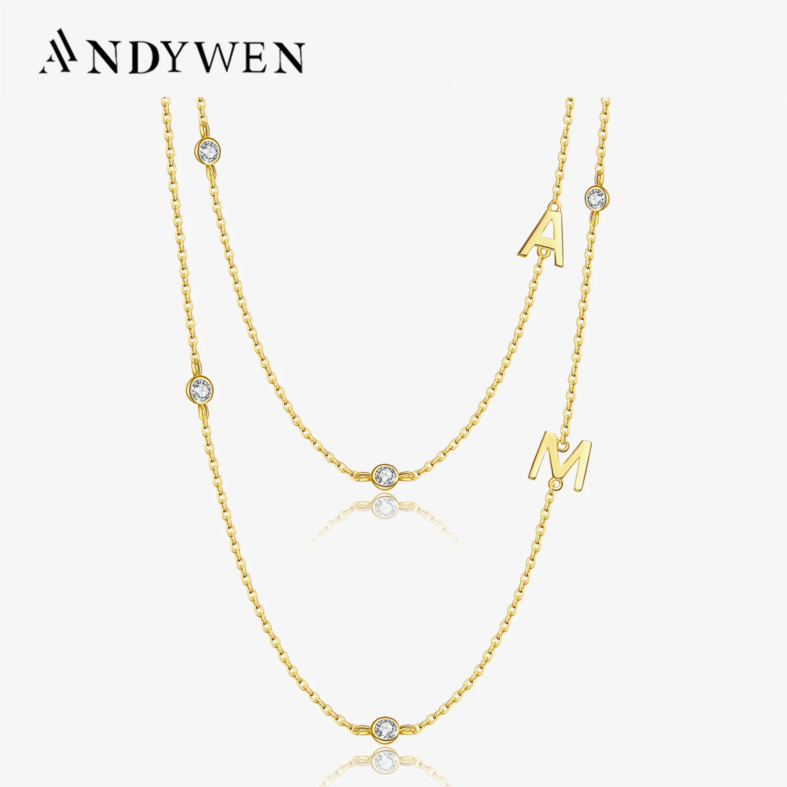 ANDYWEN 925 Sterling Silver Gold Letter Plain Pendant Choker Charm Initial A M Necklace 26 Letter Women Fine Jewelry Alphabet