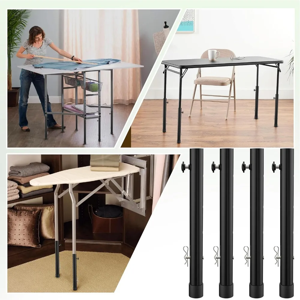 Adjustable Height Table Leg Extensions, 8 Pack, 4 Level Settings, Suitable for Straight or Bent Legs, 3.6 to 9.9 Inches Incremen