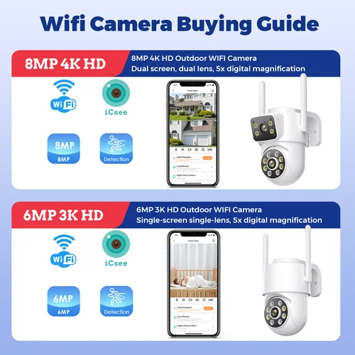 Imagen 2 del producto Cámara Wifi para exteriores de 8MP, 4K, doble lente, cámara IP PTZ de seguridad, lente con Zoom Digital 5X, cámara de seguimiento de detección automática impermeable IP66 humana