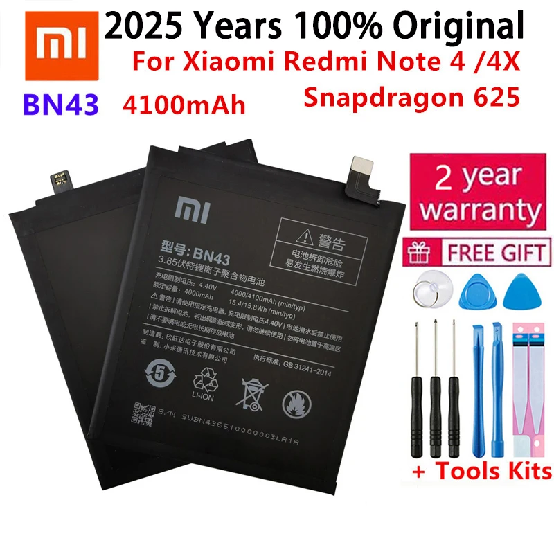 100% Orginal BN43 battery 4100mAh For Xiaomi Redmi Note 4X / Note 4 global Snapdragon 625 High Quality BN43 Batteries Bateria