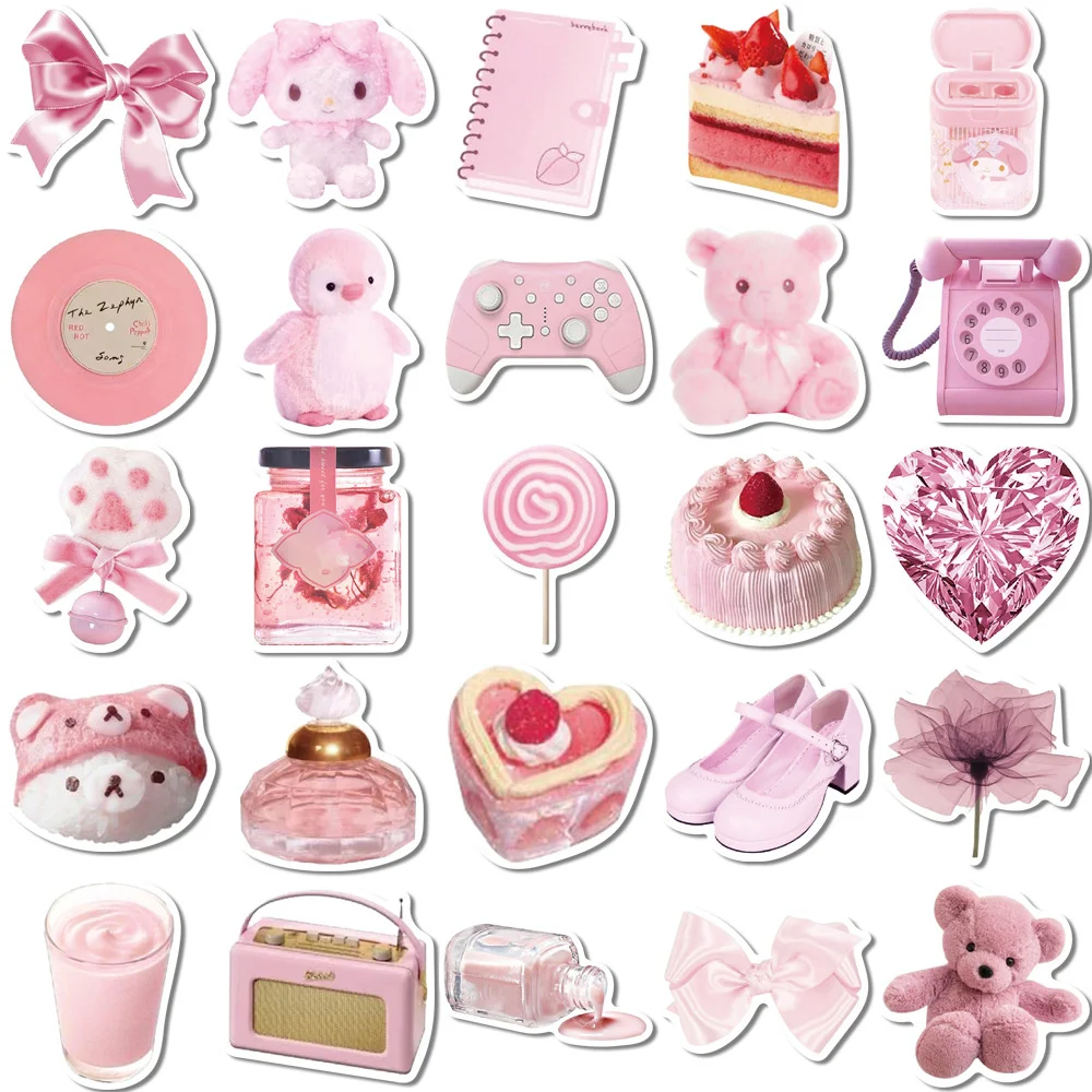10/30/50pcs Cute Ins Pink Girly Items Decoration Journal Stickers Luggage Laptop Ipad Skateboard Phone Stickers Wholesale