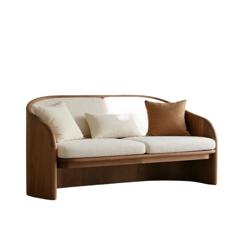 

Medieval style, ash wood curved warm wooden frame, Chinese minimalist style solid wood double