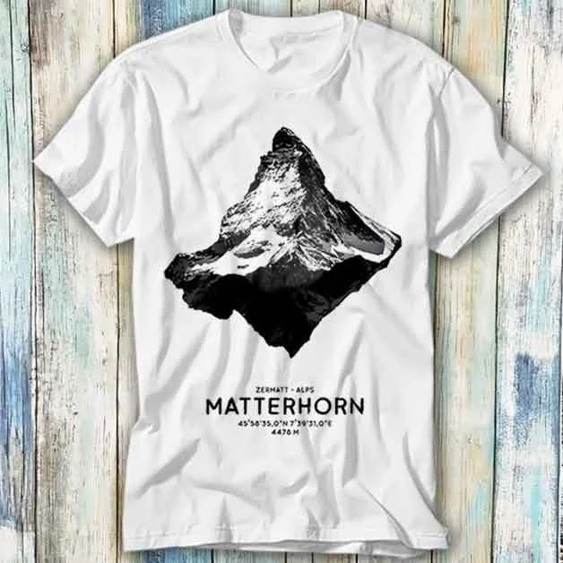 Matterhorn Swiss Alps Ski Zermatt GPS Location Valais Switzerland Poster T Shirt Top Style Gamer Movie Music 414