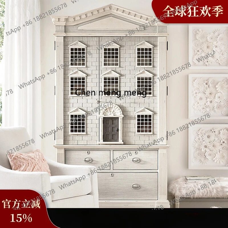 

French retro solid wood bookcase floor to wall bookshelf household dust locker study reading rack