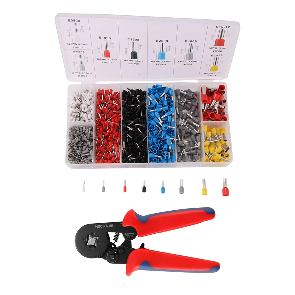 

Crimping Pliers Kit Tubular Terminal HSC8 6-4A Crimper Wire Mini Ferrule Crimper Hand Tools Household Electrical Kit With Box