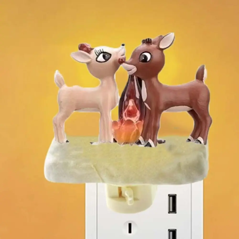 

3D Рождественский ночник с изображением оленя, костра, смола, практичный мерцающий ночник для костра, вилка стандарта США, настенный светильник для гостиной