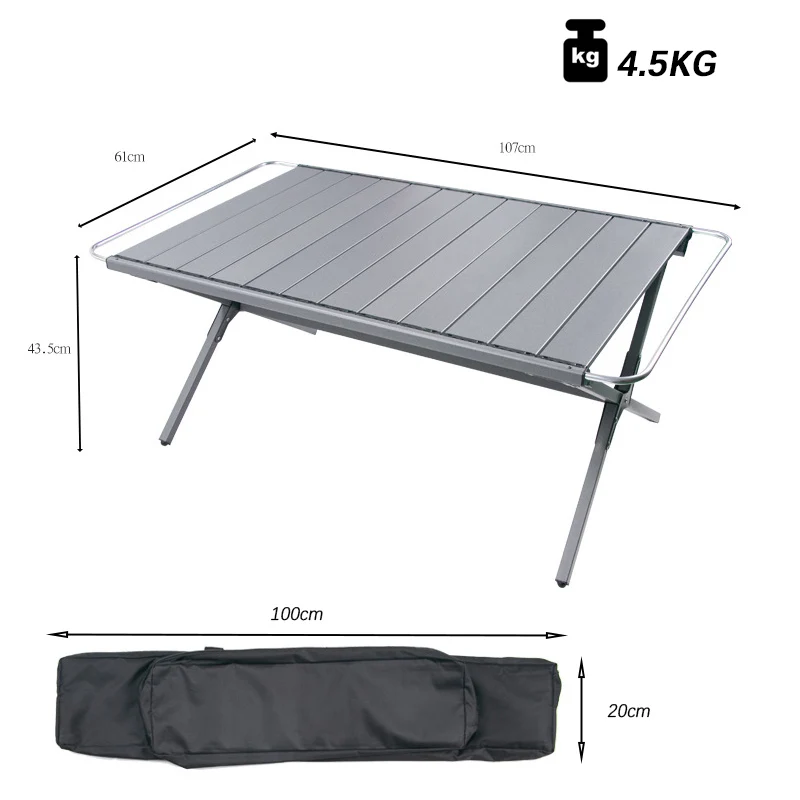 Table pliante portable en alliage d\'aluminium pour camping en plein air, table à rouleaux René, pique-nique léger, nouveau