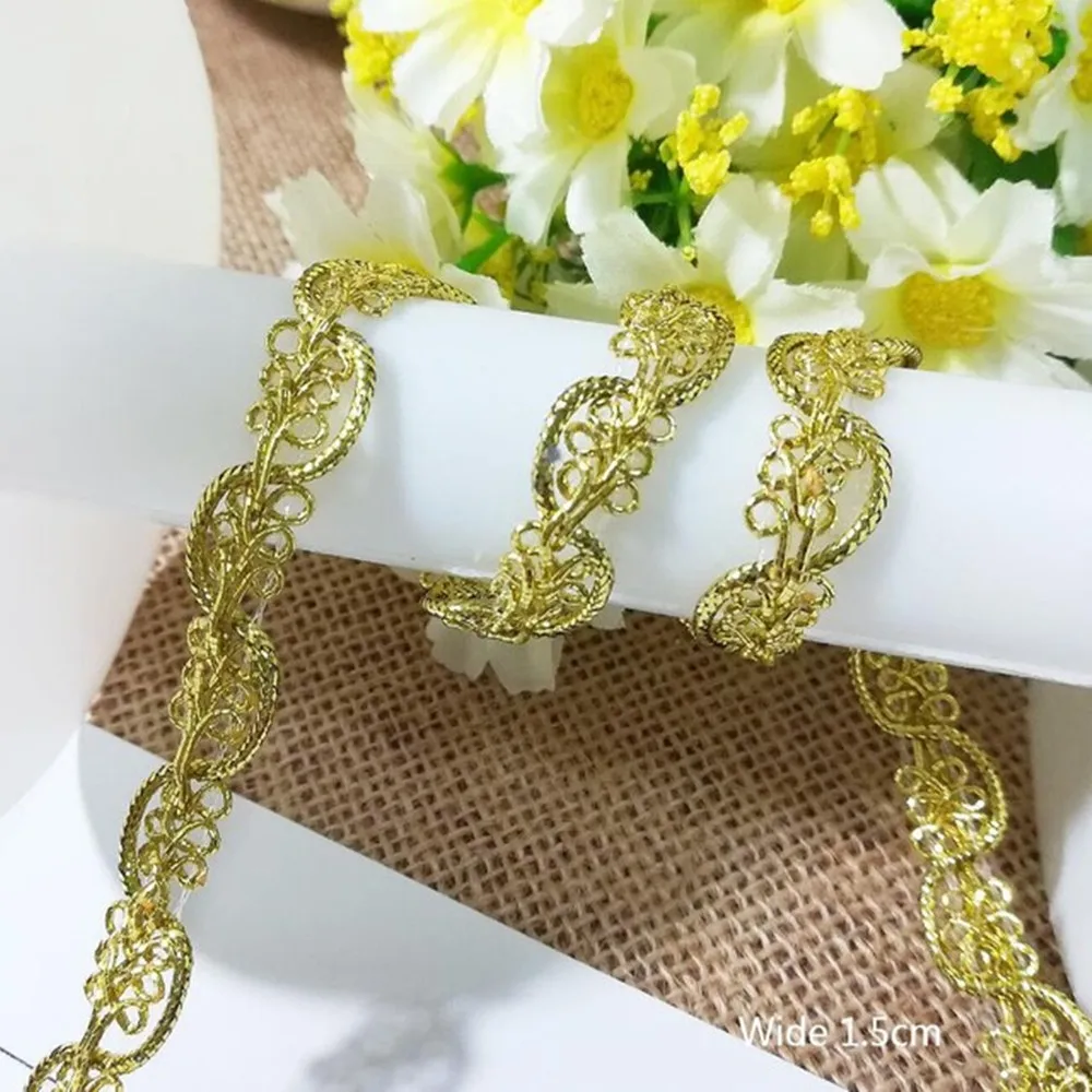 1M High Quality Gold Lace Fabric Guipure Lace Applique Silver Lace Ribbon Trim Fabric For Sewing Trimmings Clothing dentelle L29